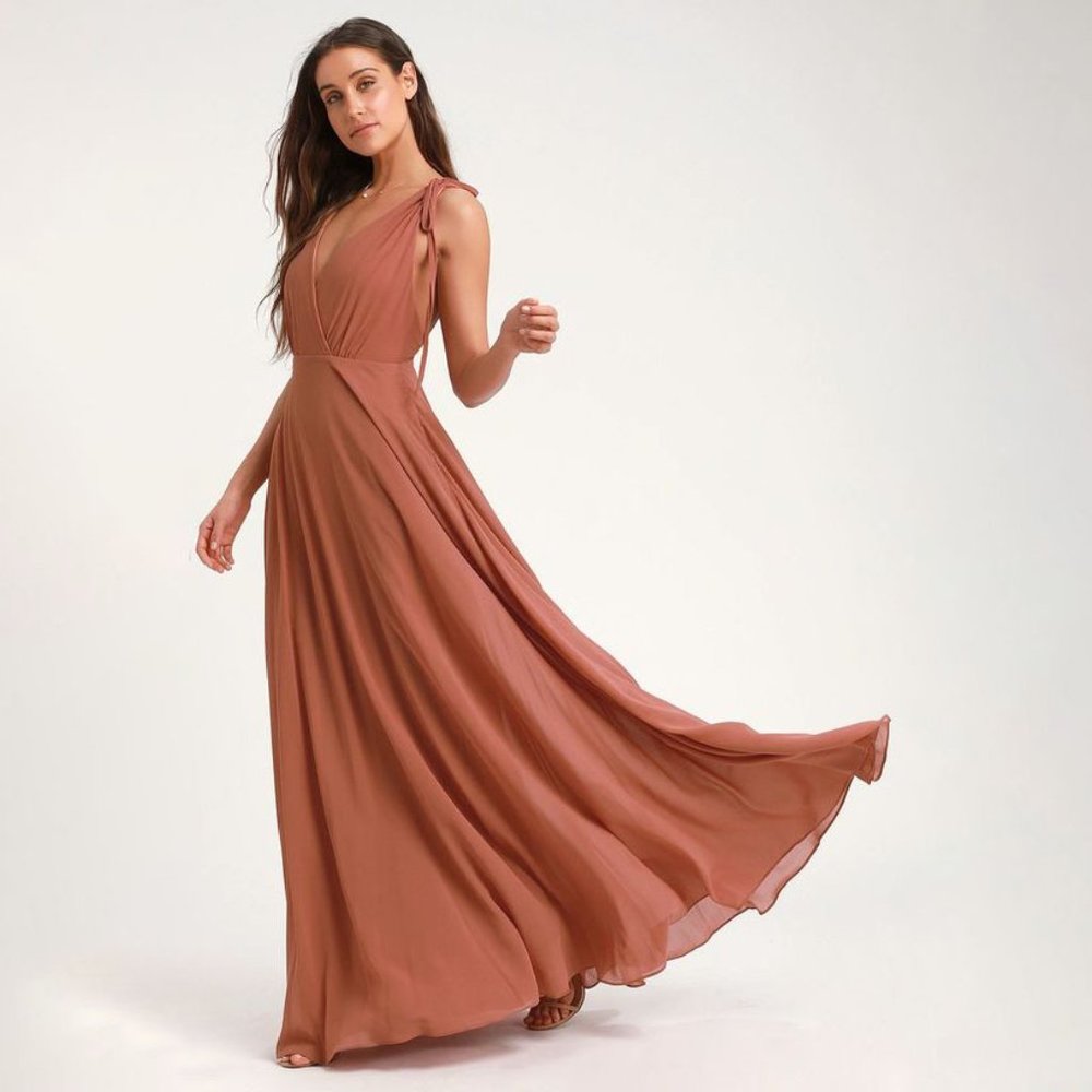 NEW Lulu's Dance the Night Away Rusty Rose Backless Formal Maxi Dress Sz XS